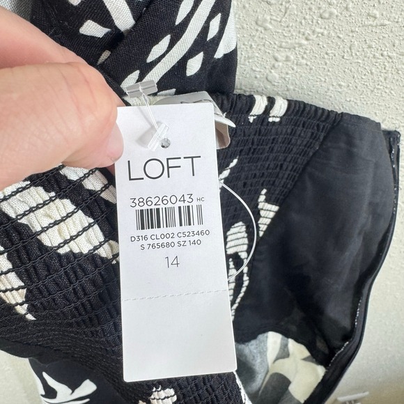 LOFT NWT Fern Linen Blend Black White Halter Lined Mini Dress Size 14 - Picture 8 of 10